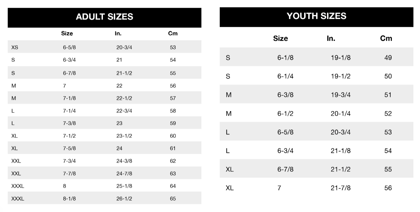 Hats and Caps size chart