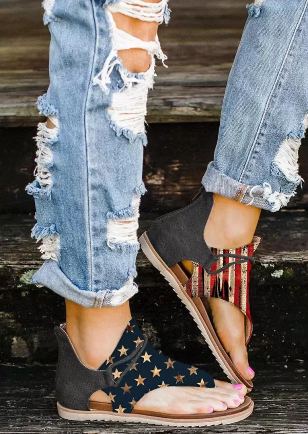 American Flag Zipper Flat Sandals